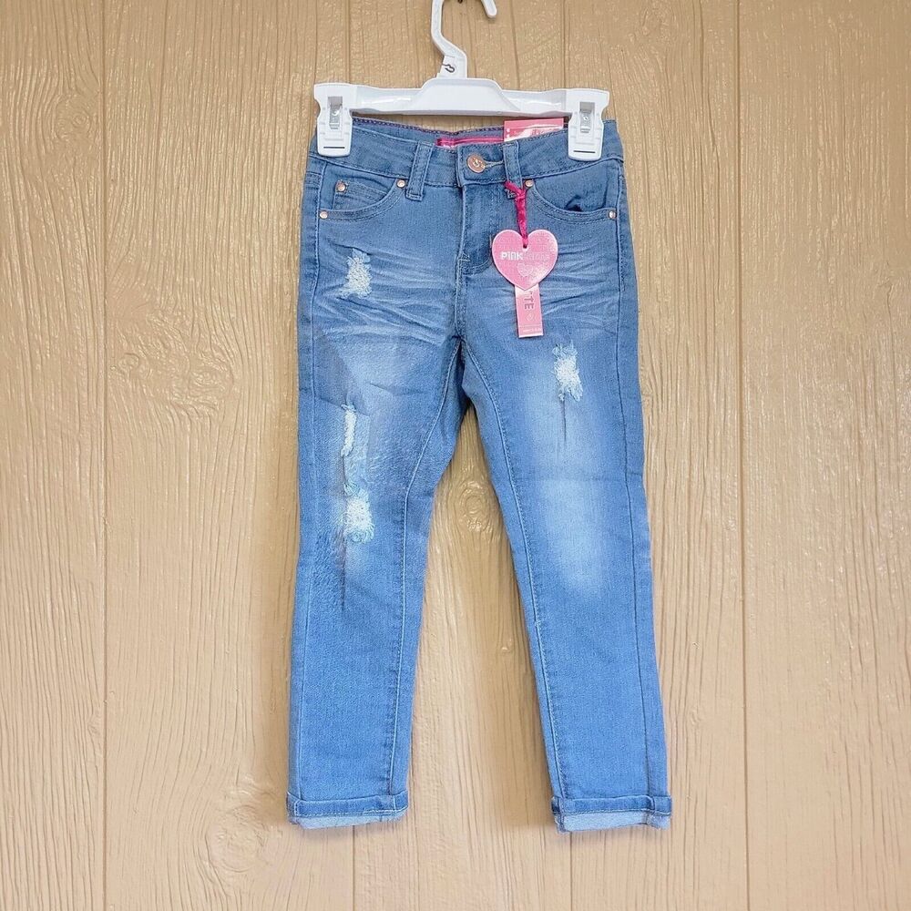 Toddlers Cutie Patootie Super Yummy Washed Denim Jeans Lightblue sz 2T Pink Latt